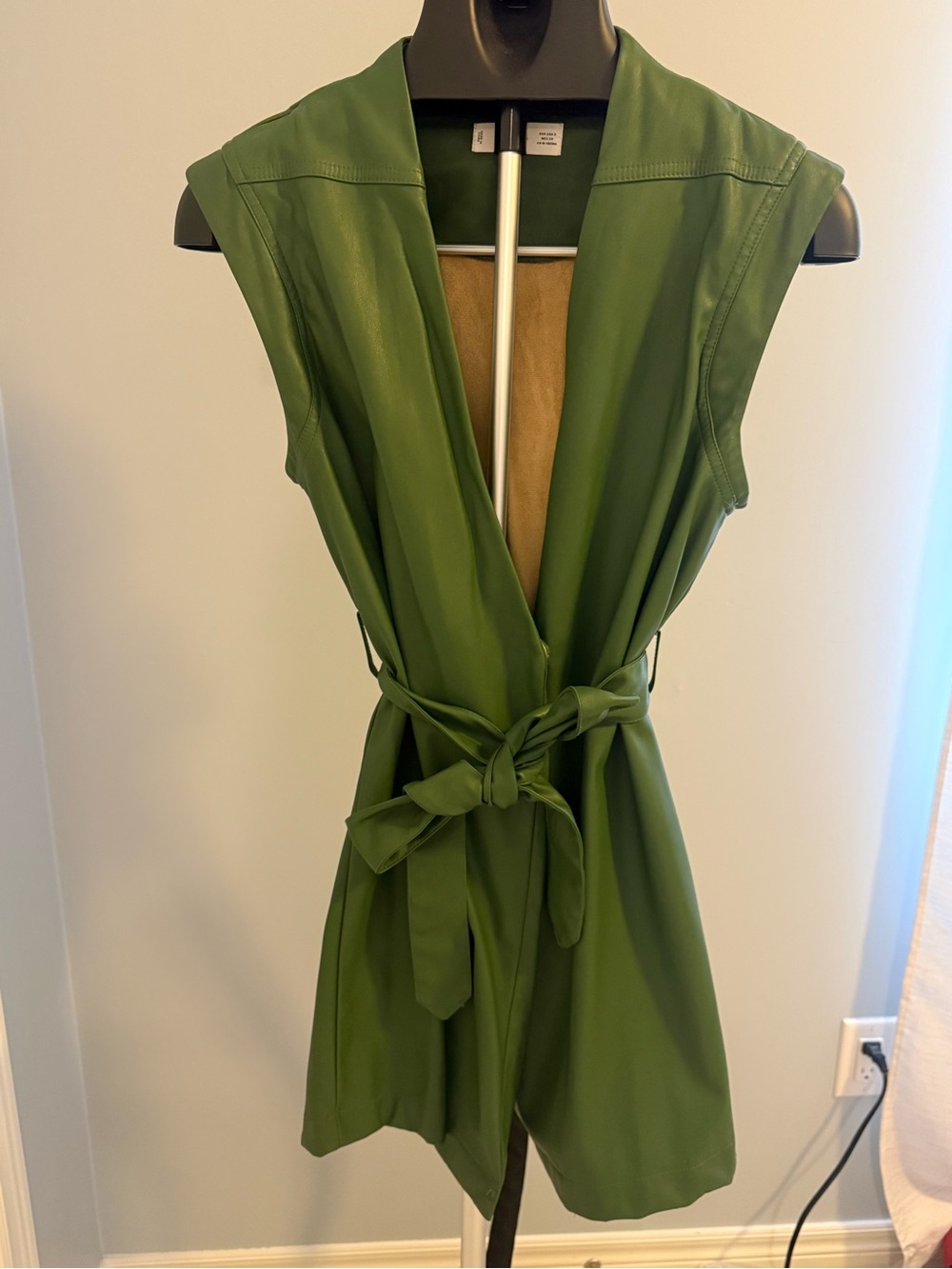 Mango Green Sleeveless Tie-Waist long vest